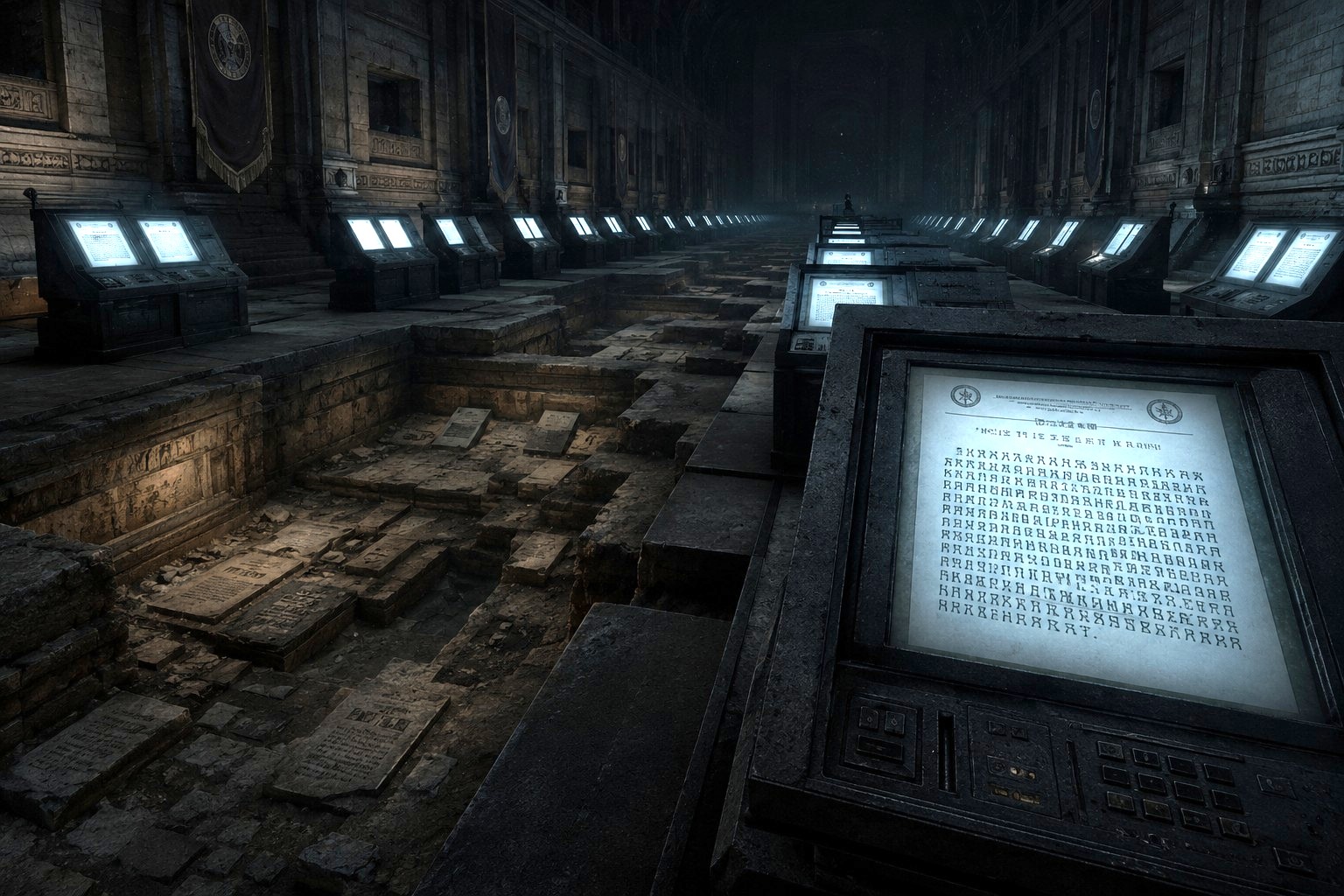 Codex Nihilus — The archive hall. The record continues without witnesses.