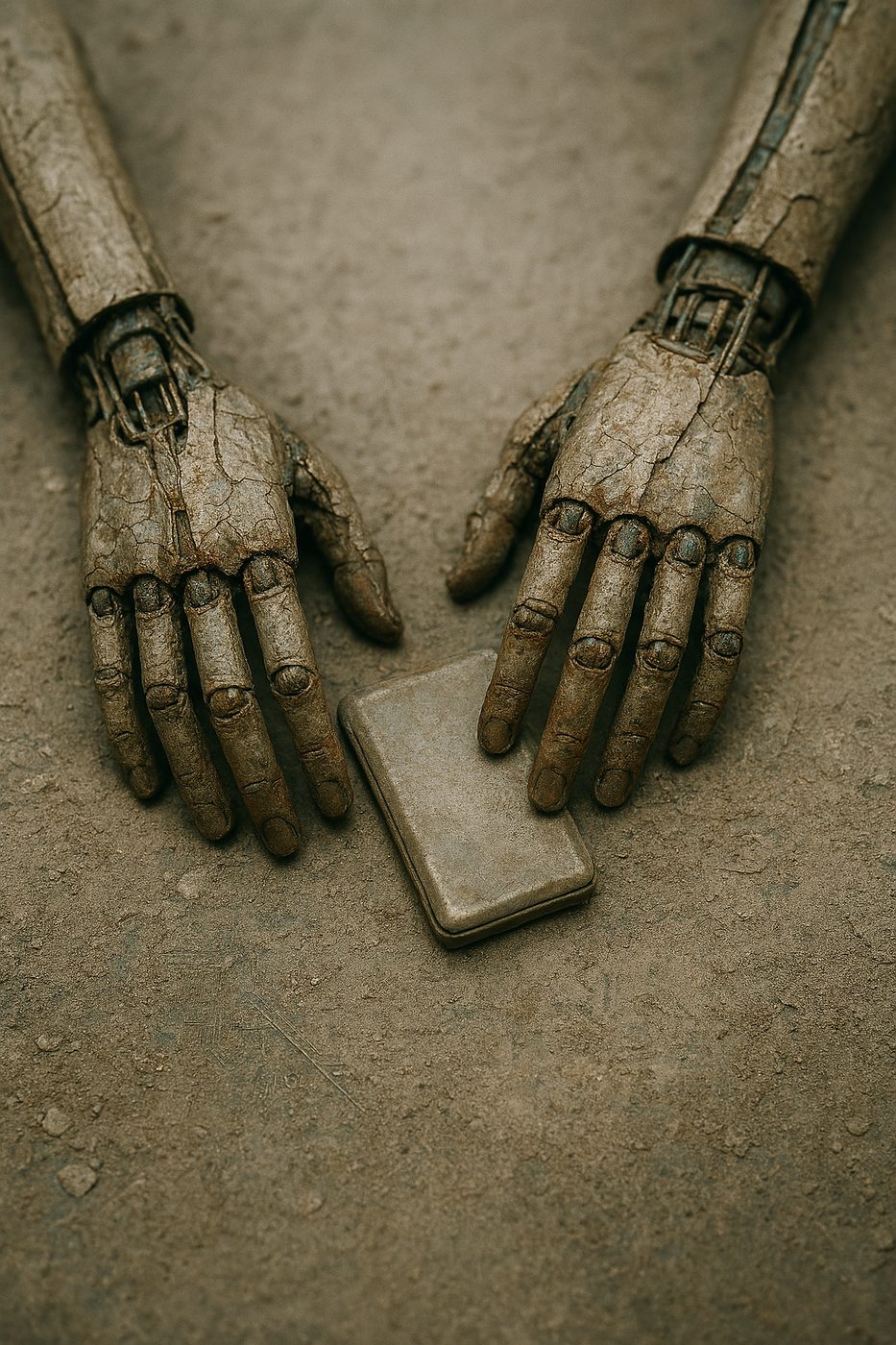 Humobot hands holding an ancient notebook