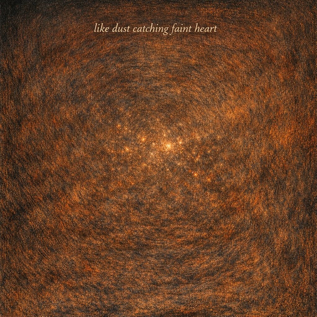 Swirling dust and faint stars at center, with the line like dust catching faint heart